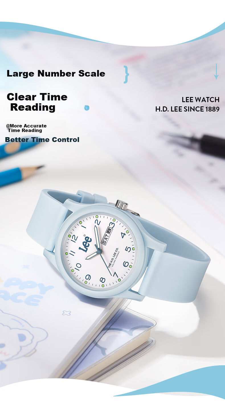 Lee Student Watch Calendar Youth Mechanical Exam Silent Pointer Unisex U553 Beige 3