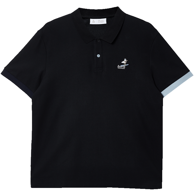 JACK&JONES Men's Summer Cooling Polo Shirt Simple Creative Color-Block Cuff Seagull Embroidery Short Sleeve 226206035