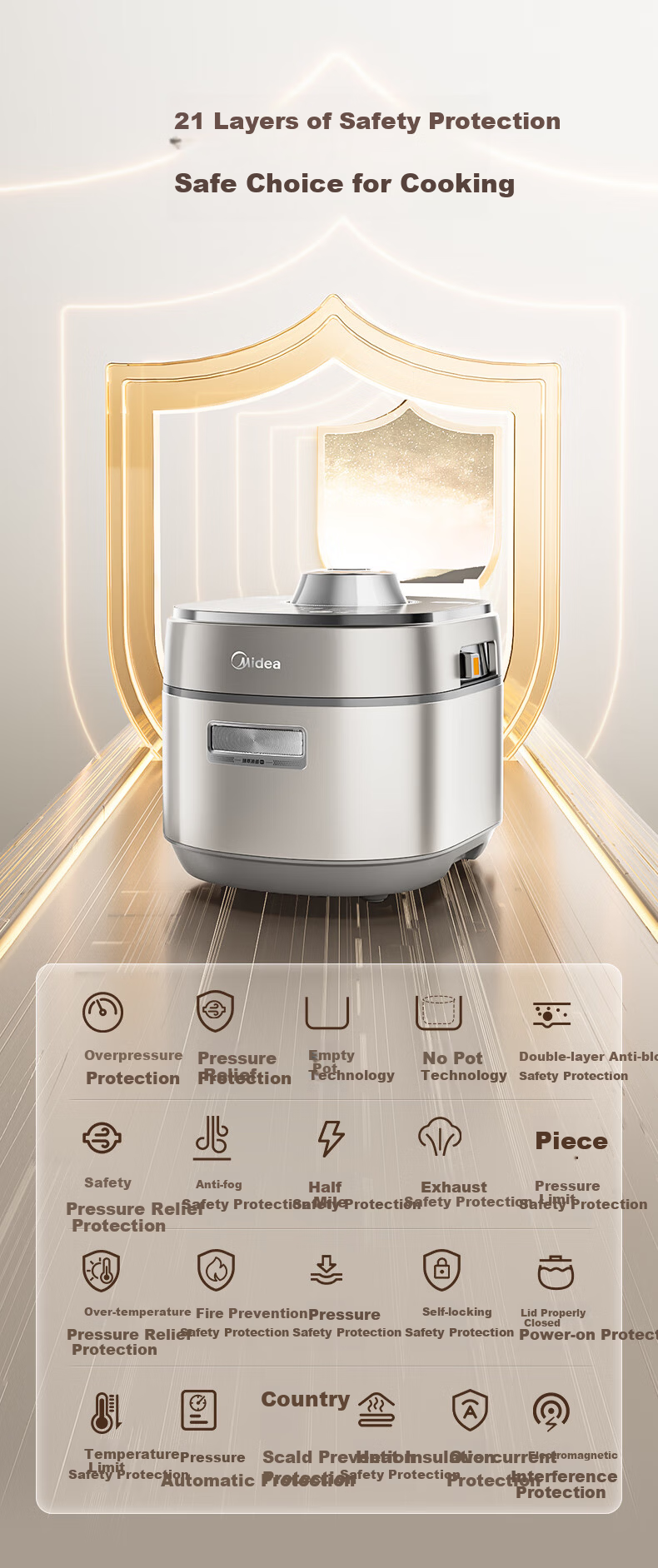 Midea 5L Electric Pressure Cooker Low-Fat Rich Flavor High-Pressure Pot 2200W Fast Tender High-Pressure Quick Cook 0 Fluorine Double Inner Pot Special Lid Opening Cooking 24H Reservation MY-S8 [ZMD Pe 21