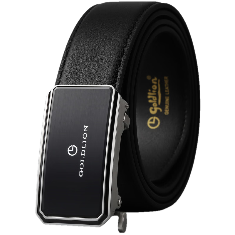 Goldlion Matte Anti-Fingerprint First Layer Cowhide Men's Business Automatic Buckle Belt Valentine's Day Waist Belt Black Gun 110