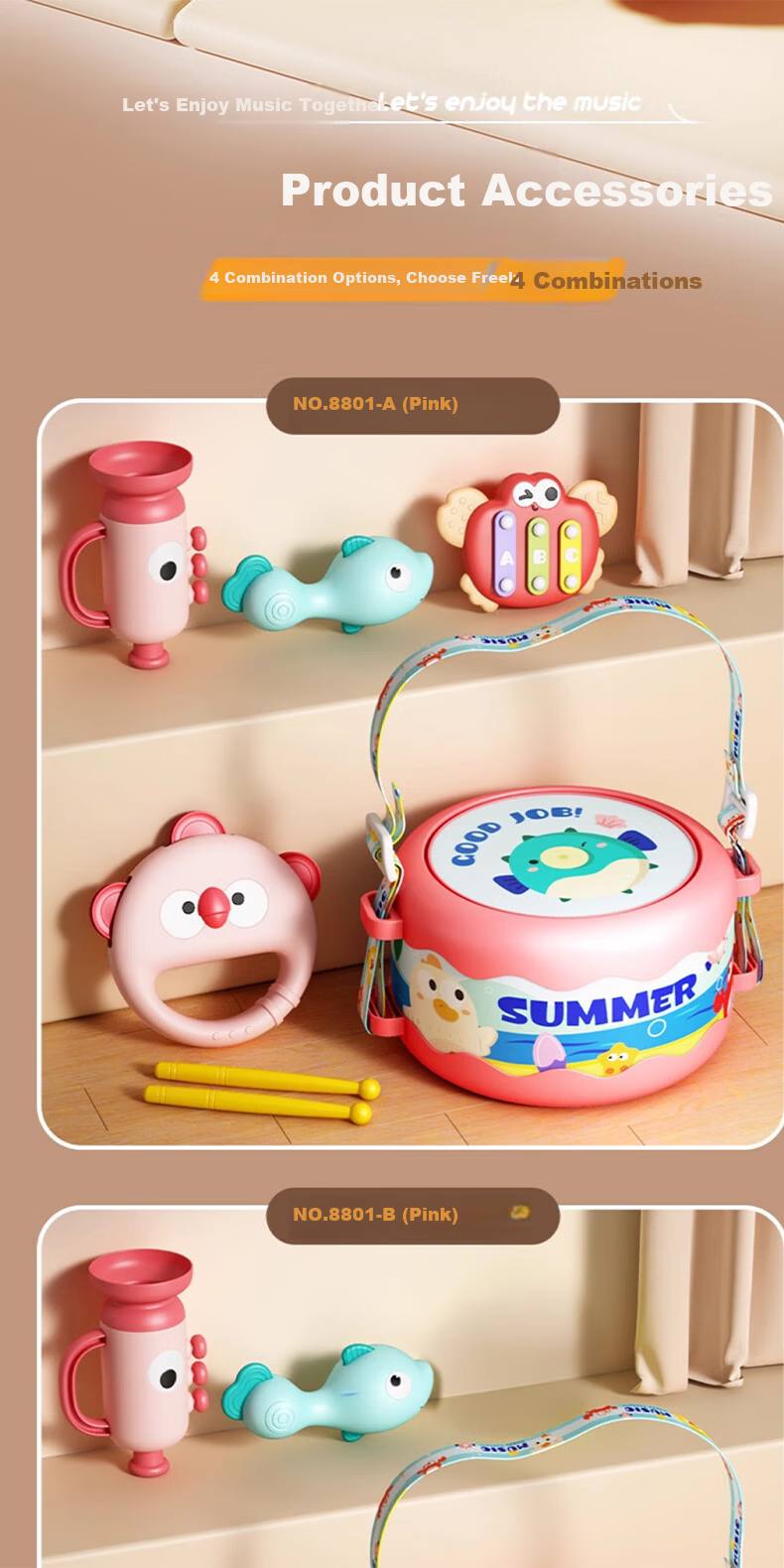 COOKSS Baby Hand Drum 0-1 Year Old 3-6+ Months Children's Percussion Instrument Infant Tambourine Rattle Toy 16