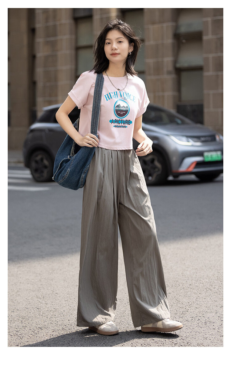 Demana Pleated Casual Pants Summer Loose Comfortable Elastic Waist Wide-Leg Long Pants for Women 4