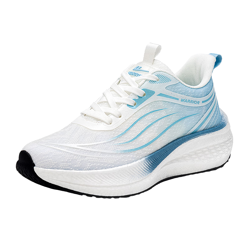 Warrior Women's Sports Shoes New Spring Mesh Breathable Thick Sole Cushioning Height Increasing Running Shoes White Blue Size 38