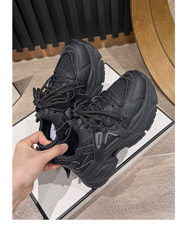 Warrior Official Women's Dad Sneakers 2026 Summer Breathable Mesh Sports Shoes Black Size 37 19