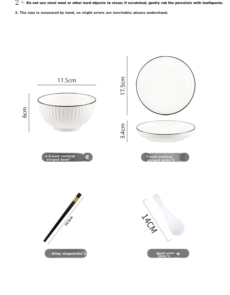 Pearson Underglaze Color Ceramic Tableware Set, 8-Piece Ribbed Bowls, Plates, and Chopsticks for Couples, Home Dining Set 3
