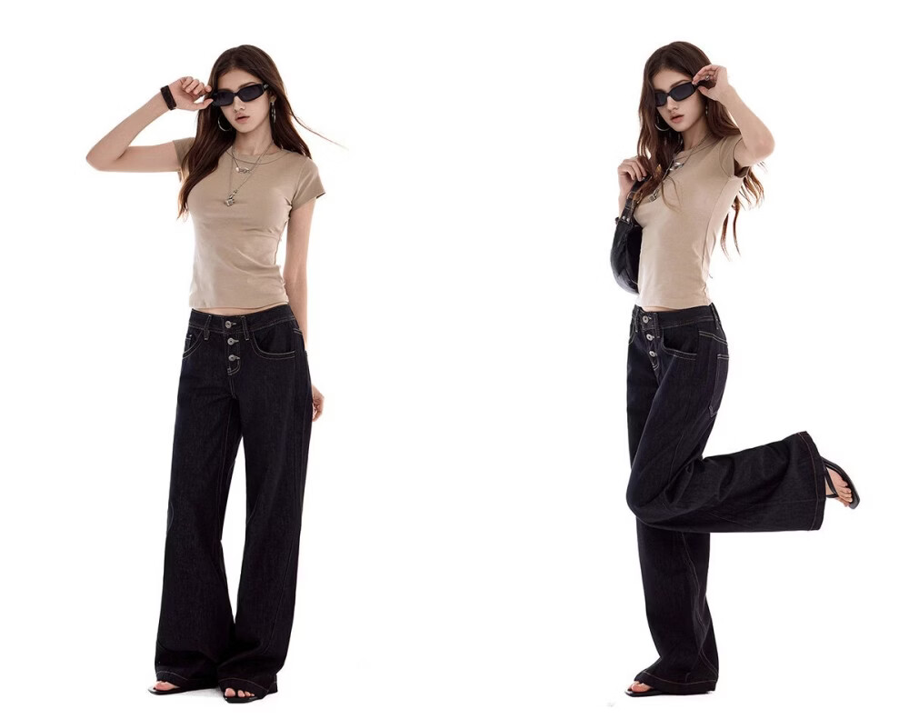 ICH MODE Women's American Slim Fit Short Sleeve T-Shirt Summer New Trendy Crop Top Black S 13