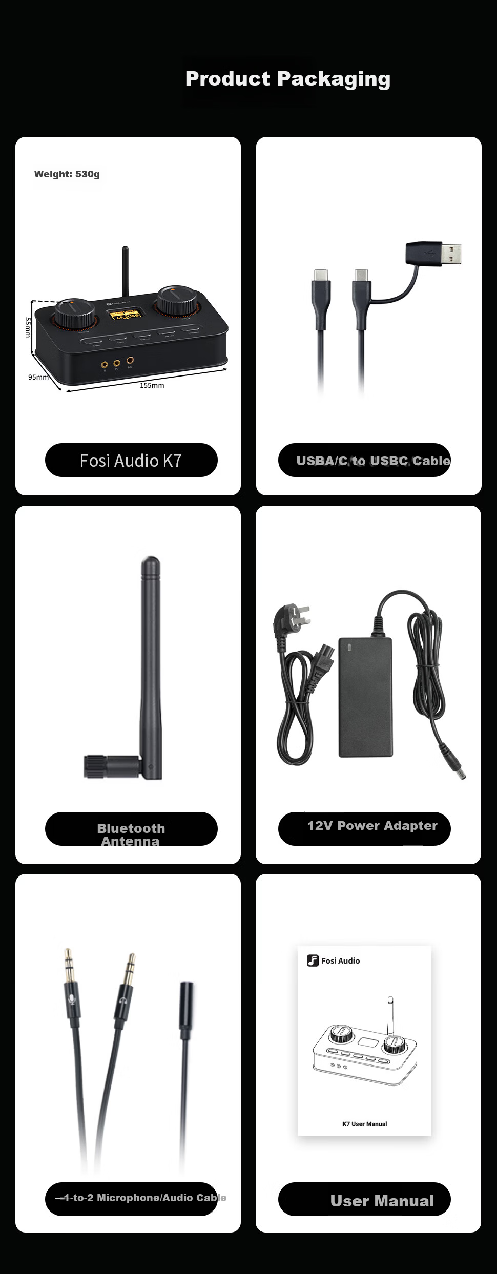 FOSI AUDIO K7 High-End DAC Headphone Amplifier External Sound Card for PC Gaming Audio Decoder Black 21