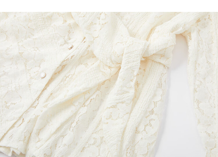 Demana Lace Whisper Spring Cloud Soft Cotton Korean Style Lapel Irregular Tie Hollow Asymmetric Women's Shirt 13