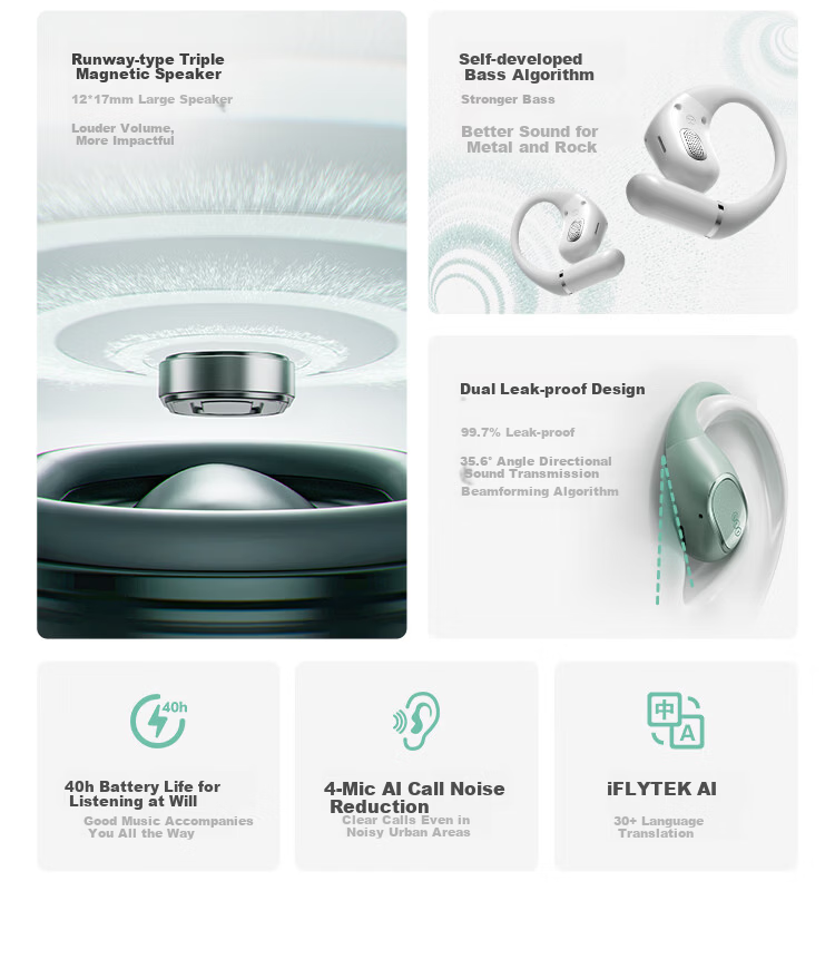 QCY Crossky R50 Open-Ear Bone Conduction True Wireless In-Ear Bluetooth Headphones Silver 3