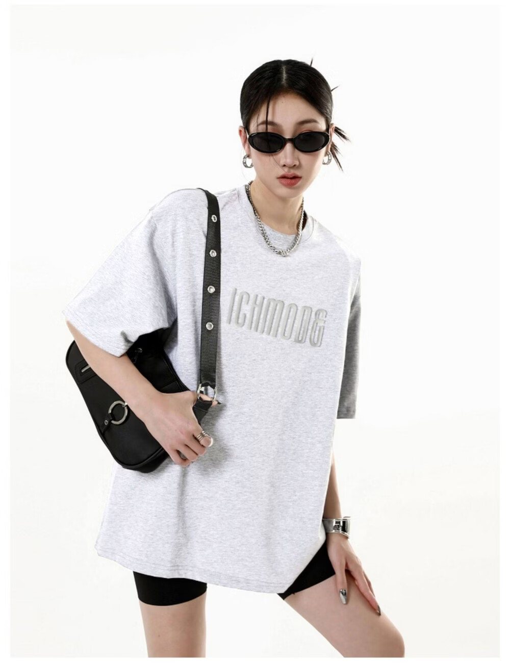 ICH MODE American Vintage Heavyweight Short Sleeve T-Shirt Women Summer New High Street Loose Half Sleeve Top Gray S 25