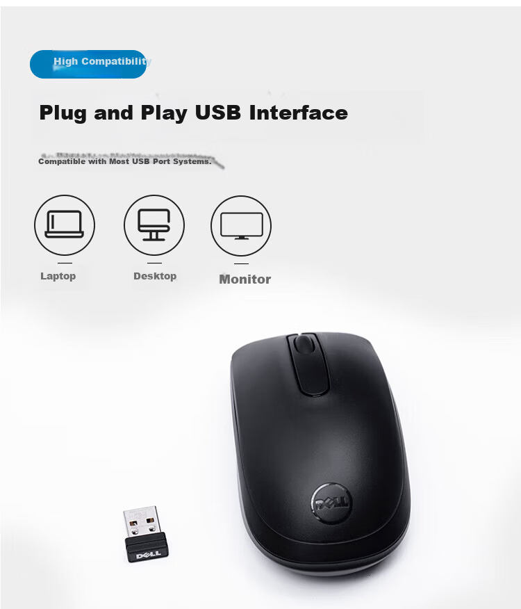 Dell WM118 Wireless Mouse Office Symmetric Mouse 2.4G Receiver Black 4