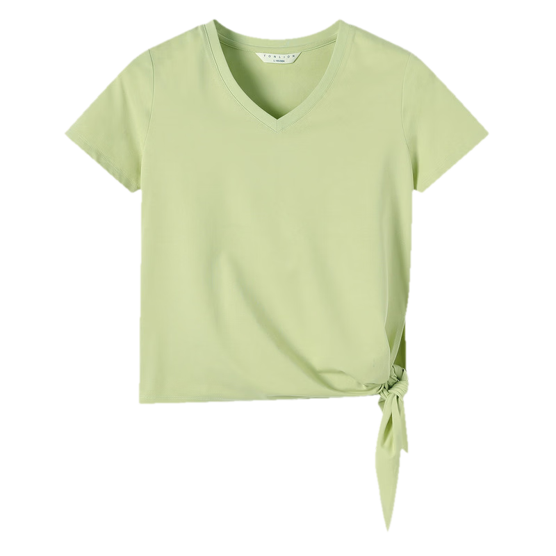 TonLion 2026 Summer New Women's V-Neck Short Sleeve T-Shirt with Unique Hem Design, Waist Slimming, Versatile Solid Color Top