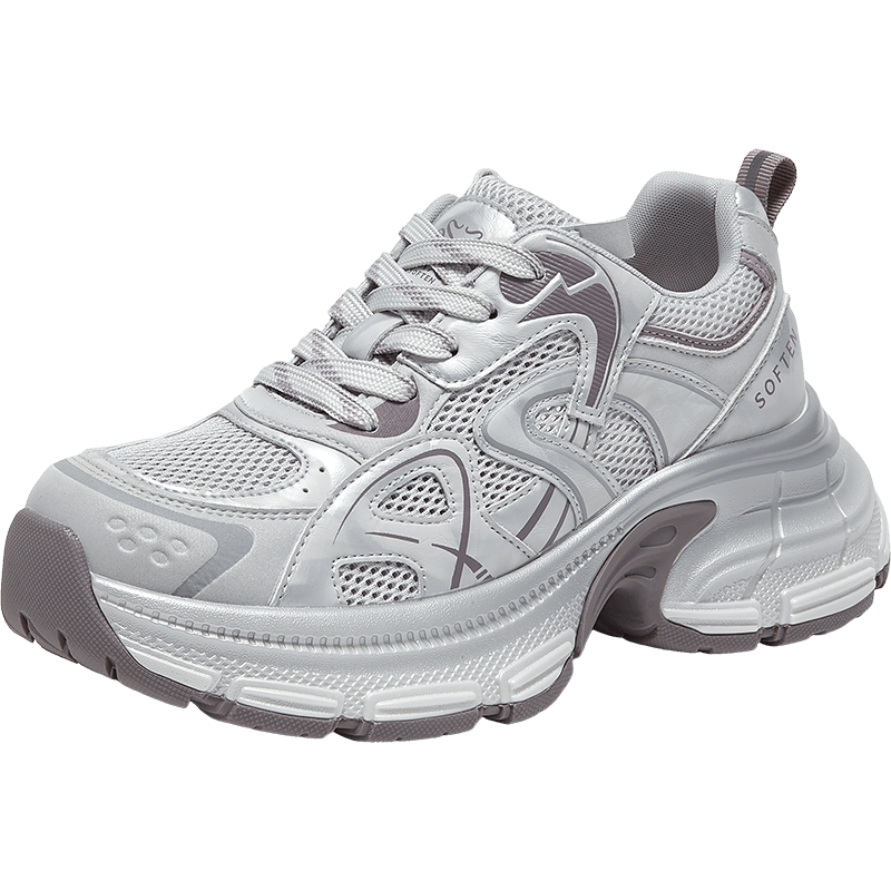 BASTO 26 Summer Dad Shoes Trendy Height-Increasing Sports Casual Shoes for Women B8896BM6 Gray/Purple Size 36
