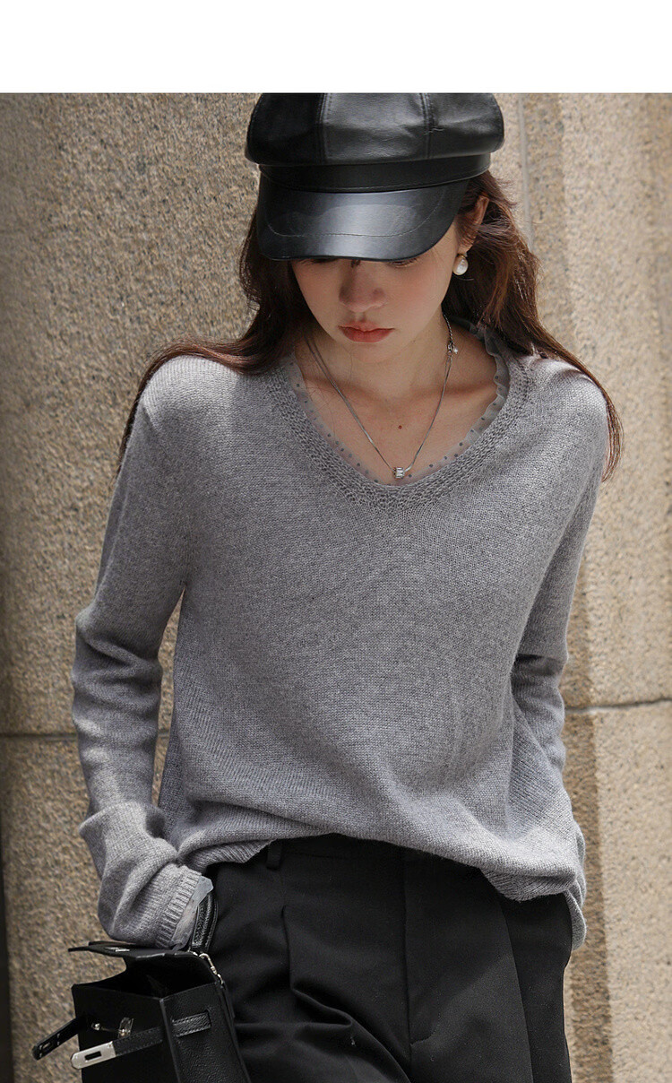 Mt 【Cozy Wool】Autumn Luxury Patchwork V-Neck Soft Loose Knit Sweater for Women 4