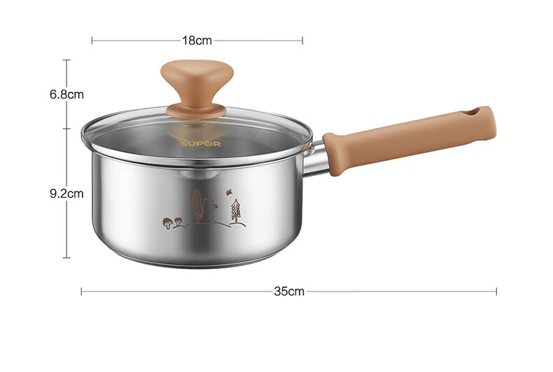 SUPOR Baby Milk Pot 316L Stainless Steel Infant Food Cooking Pot 16cm Universal Induction Cooker Soup Pot 17