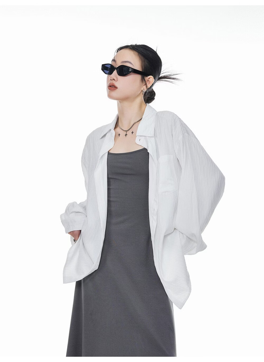 ICH MODE American Texture Physical Sunscreen Long Sleeve Shirt Women 2026 New Summer Premium Shirt Light Blue S 21