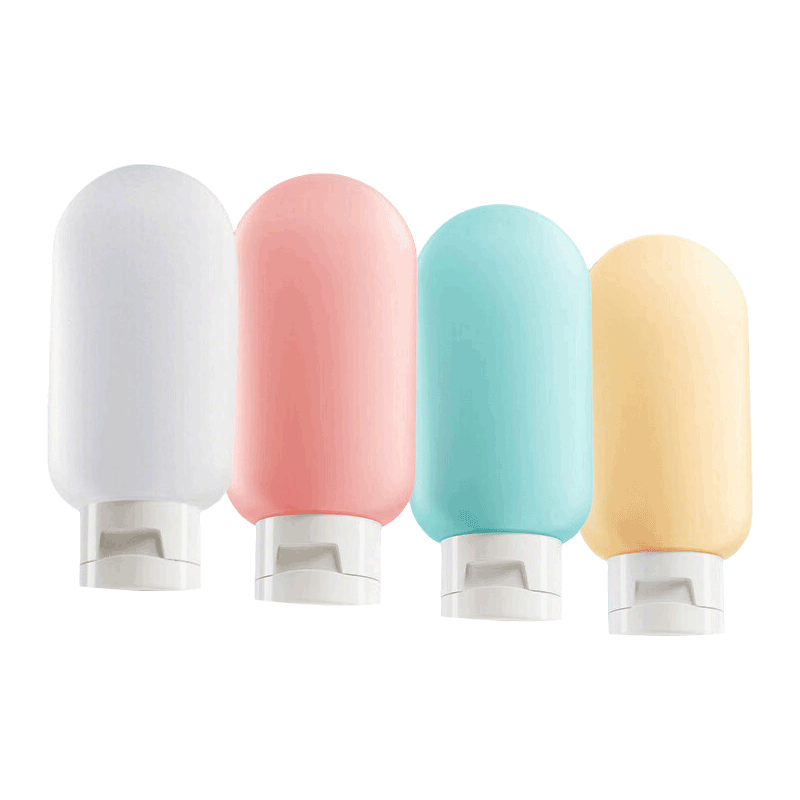 Jiajialin Travel Refillable Bottle Set Portable Squeeze Soft Tube Lotion Bottles Macaron Color 4pcs (with Bag and Labels)