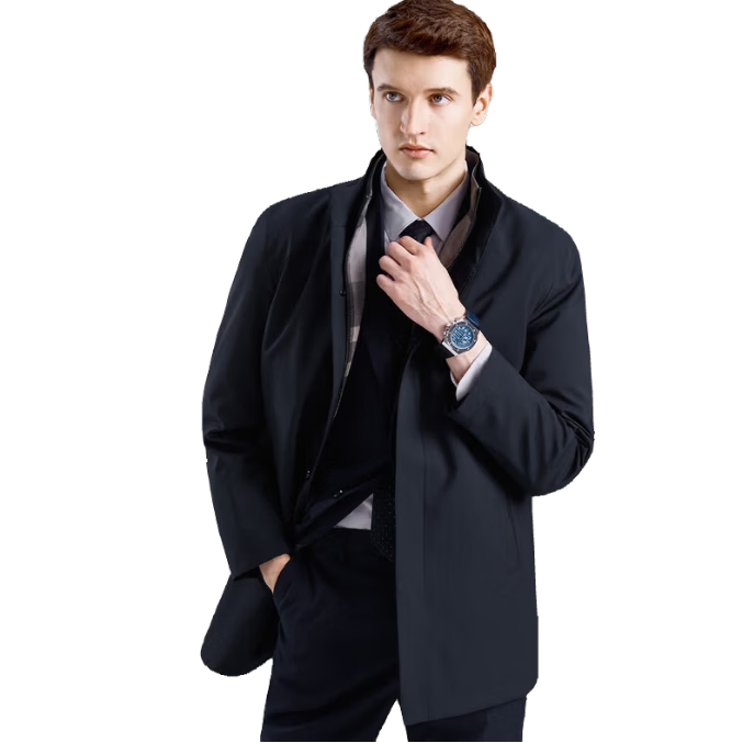 Shanshan [93% Mulberry Silk Lining] Winter Plaid Trench Coat Quilted Thickened Warm Cotton Jacket Business Men's Jacket