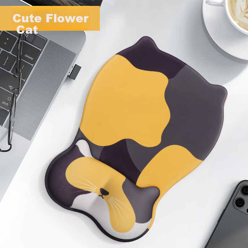 KPTE Cute Cat Wrist Rest Mouse Pad Mechanical Silicone Gaming Wrist Support Mouse Pad Girl Gift Wrist Cushion Men Tie-Dye Cat Mouse Pad - Cute Floral Cat