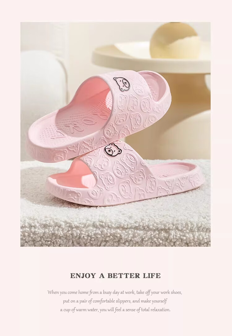Qiumuxi Women's Squishy Slippers Home Bathroom Couple Non-Slip Cute Cartoon Outdoor Sandals Pink Size 38-39 3