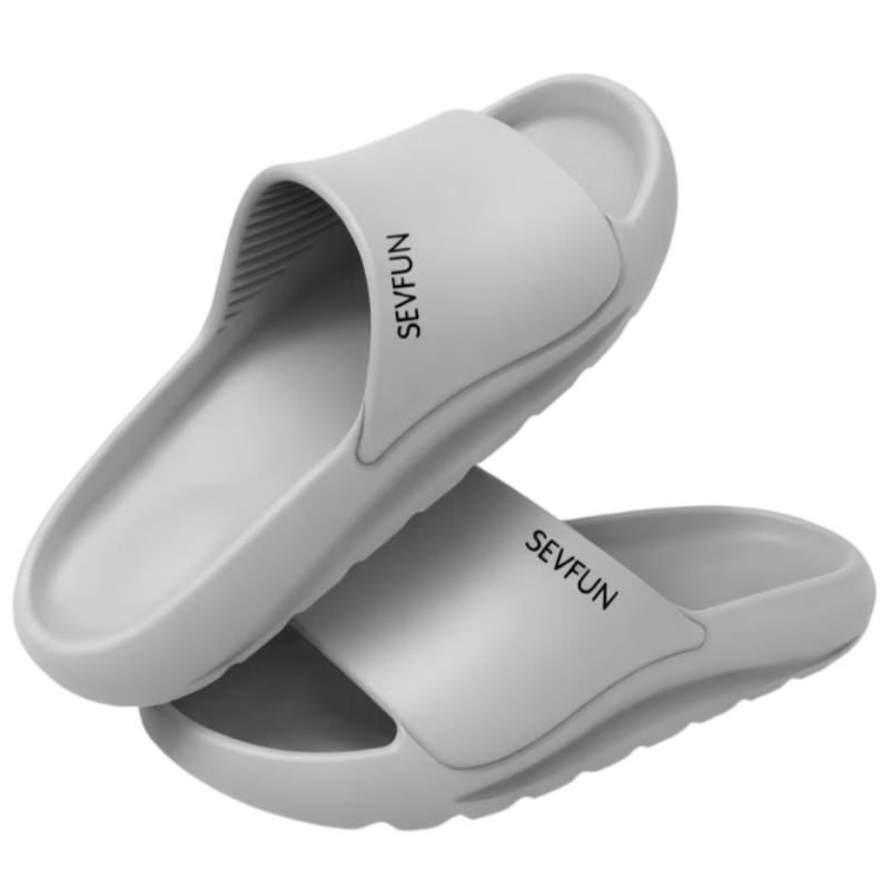 Seven-Color Spun Men's Slippers, Soft Step Sensation, Large Size 44-45, Four-Season Home Use, Bathroom Non-Slip, Outdoor Thick Sole Women's Sandals, Gray
