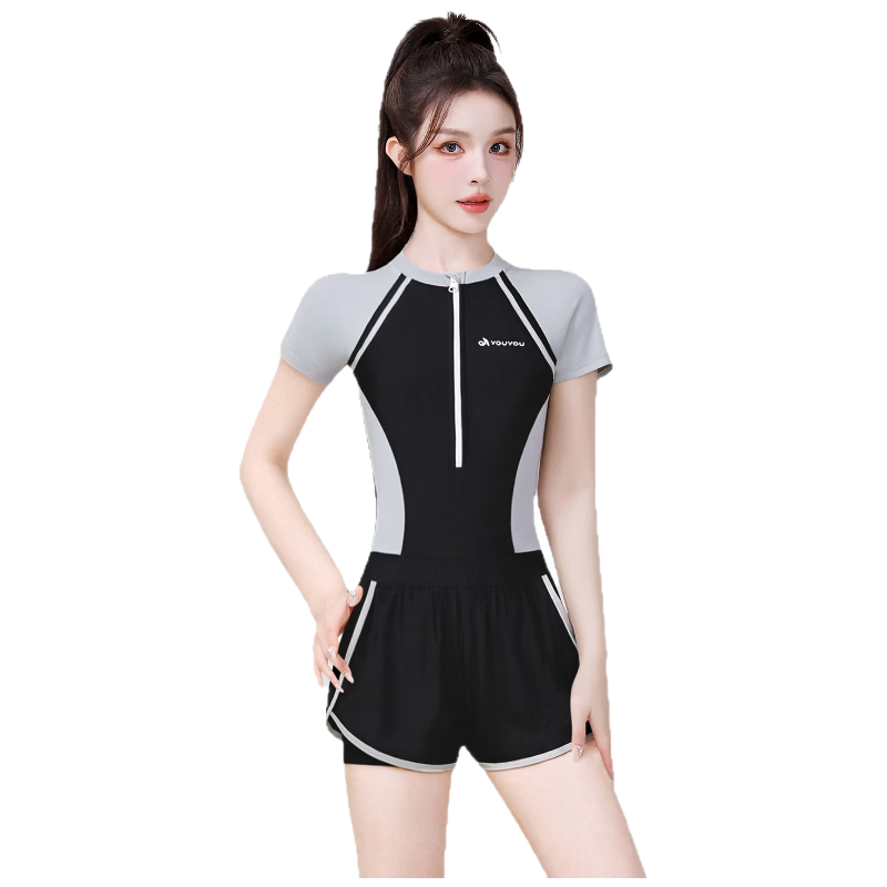 F.DYRAA Women's One-Piece Conservative Swimsuit Set for Hot Springs and Swimming Pool Slimming Girl Swimsuit Three-Piece Set 16083 Classic Black L