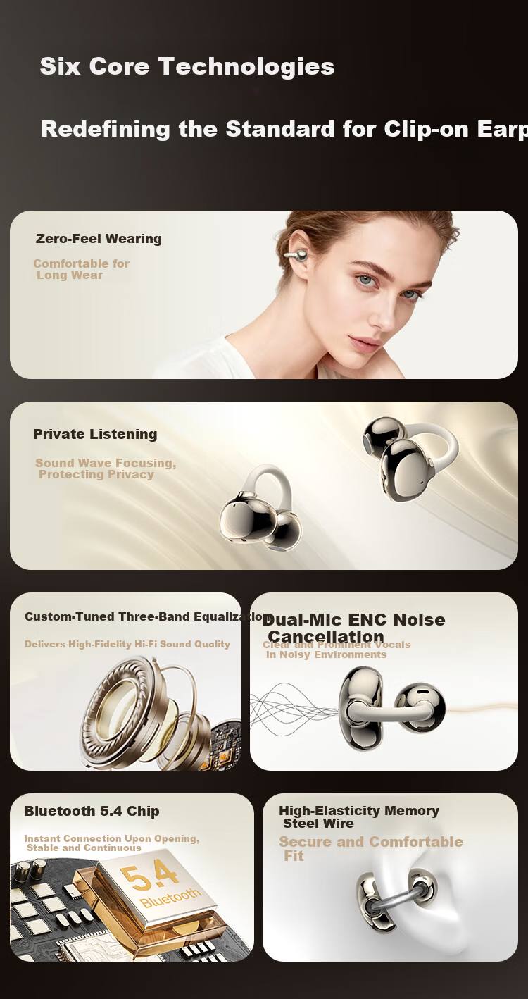 ENKOR EW21 Clip-On Bluetooth Earphones Open-Ear Wireless Sports Running Cycling Ear-Hook Compatible with Apple Huawei Xiaomi Phones 1