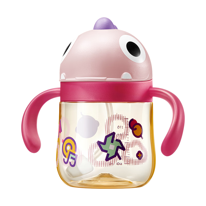 Babycare Dinosaur Children's Water Cup Training Cup Baby Straw Cup Anti-Choking Summer Water Bottle Gravity Magenta PPSU 240mL