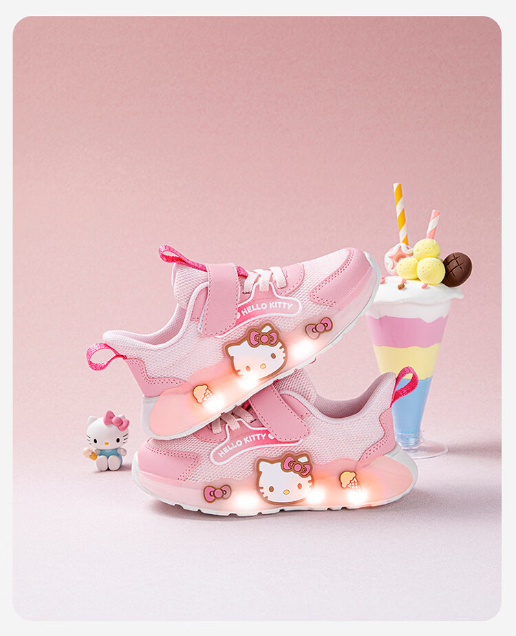 Hello Kitty Kids Girls Sports Shoes Melody Children's Light-Up Running Shoes Lightweight Sneakers 6601 Mauve Pink Size 28 12