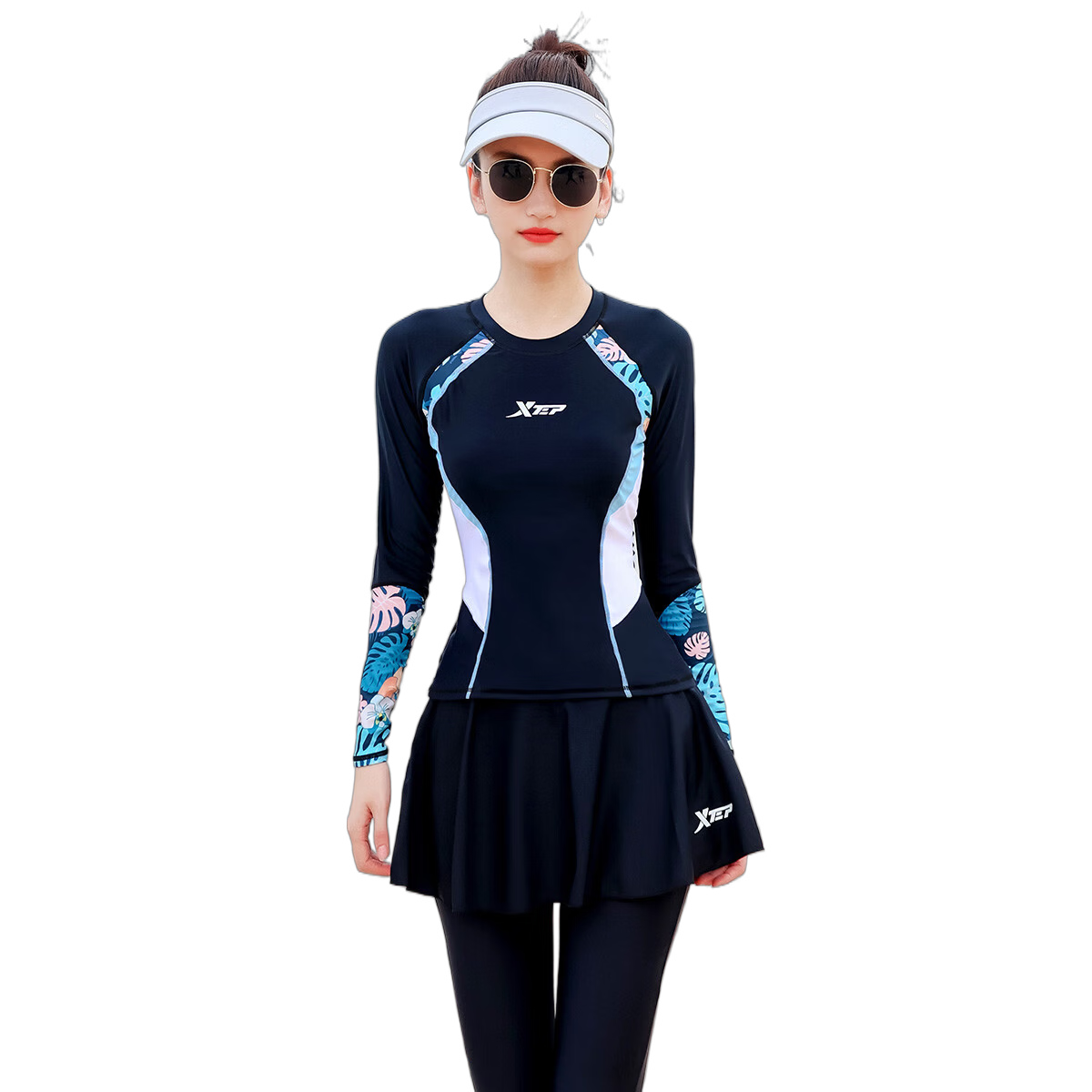 Xtep Women's Sun Protection Swimsuit Slimming Tankini Long Sleeve Long Pants Casual Sports Professional Surfing Diving Swimwear
