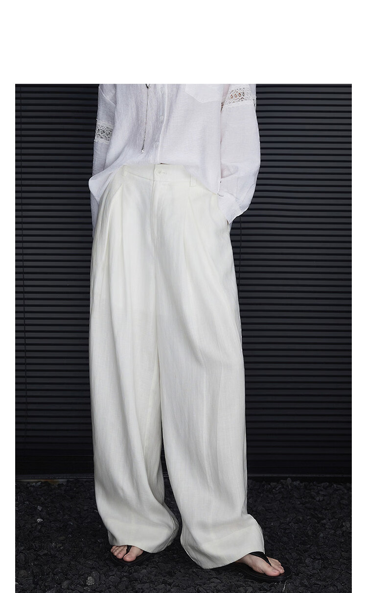 Demana [Linen Lyocell Blend] Spring Artistic Pleated Herringbone Wide-Leg Slimming Casual Pants for Women Premium Feel 11