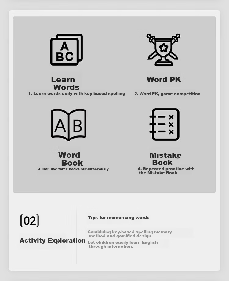 Science Can Natural Reading English Word Machine with Real-Person Pronunciation, Vocabulary Memorization Tool, Ink Screen Learning Machine, Synchronized Textbook for Primary, Middle And High School Students, Gift for College Students 8