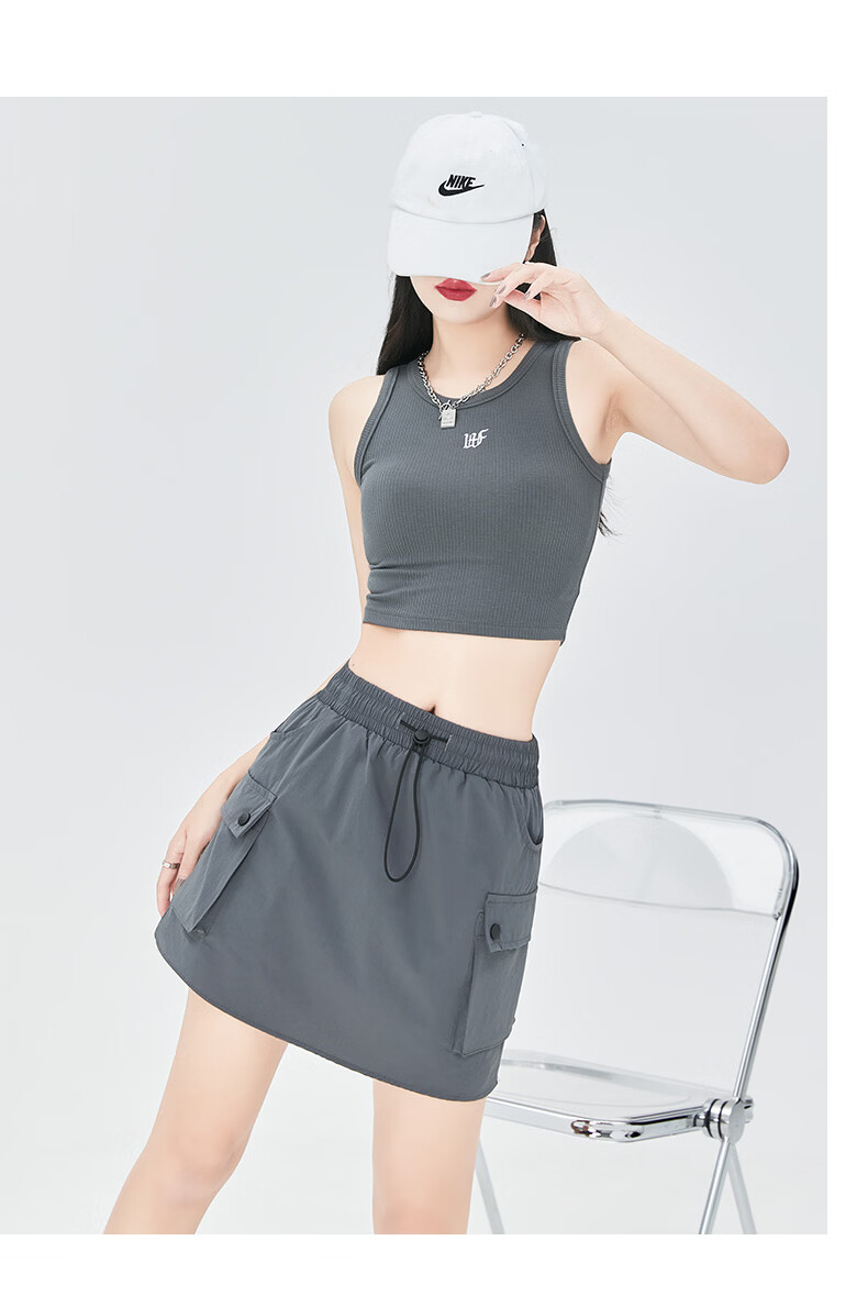 Jeanswest Women's Summer High-Waist Casual Slimming Multi-Pocket A-Line Black Skirt S 15
