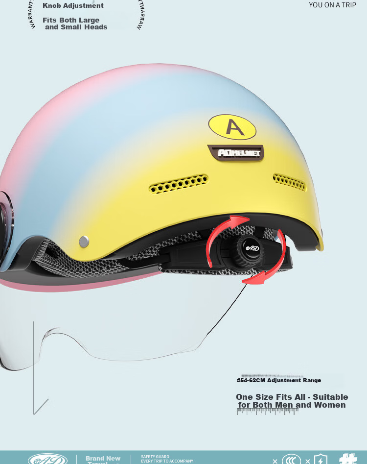 AD New National Standard Class A Electric Vehicle Helmet 3C Certified Unisex Summer Sun Protection Electric Bike Safety Helmet Women's Four-Season Lightweight Motorcycle Half Helmet 887 Rainbow Brown  19