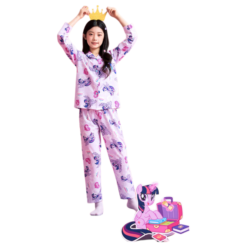 Jiusuibian [My Little Pony Collaboration] Girls' Spring and Autumn Antibacterial Cotton Cartoon Pajama Set for Children Age 7