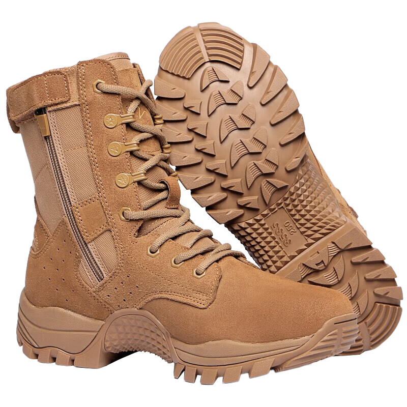 Jihua 3535 New Style Brown 2L Combat Boots Carbon Plate Ultra-Light High-Top Genuine Leather Waterproof Breathable Durable Tactical Hiking Shoes Size 42 (260)