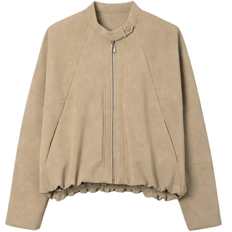 Demana [Wilderness New City] Spring Minimalist Stand Collar Invisible Edge Short Loose Slim PU Jacket for Women Premium