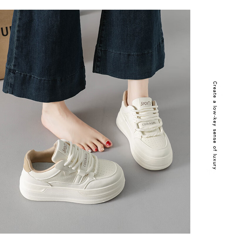 Cartelo Crocodile Women's White Sneakers Spring Fashion Simple Sports Casual Shoes Versatile Skate Shoes Beige 37 12