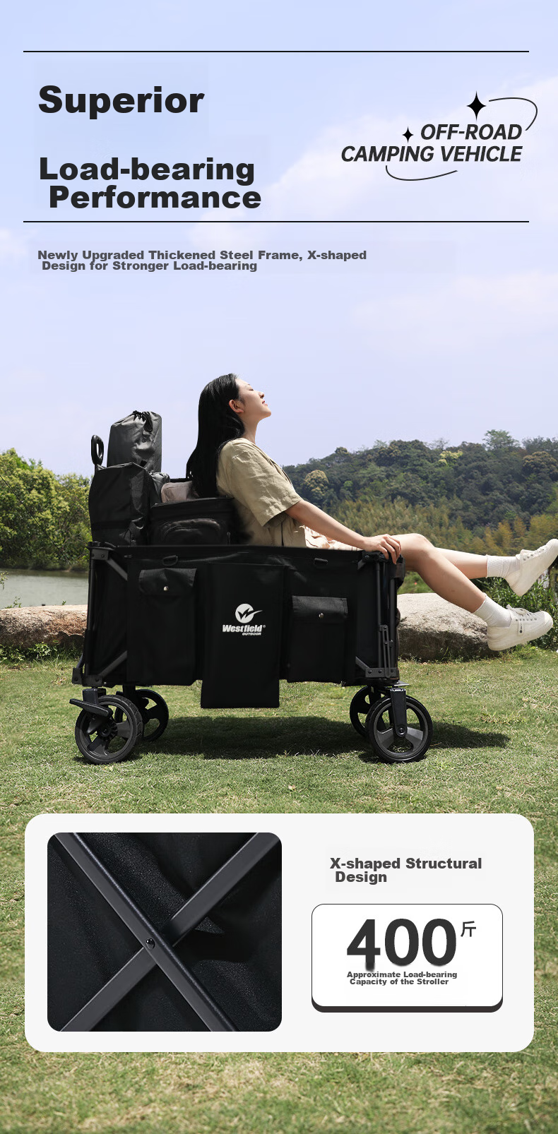 Westfieldoutdoor, My Flying Night Chapter Folding Camping Cart, Outdoor Foldable Campsite Cart, Stroller for Kids, Grocery Shopping Trolley, Pet Cart, Picnic And Camping Cart 4