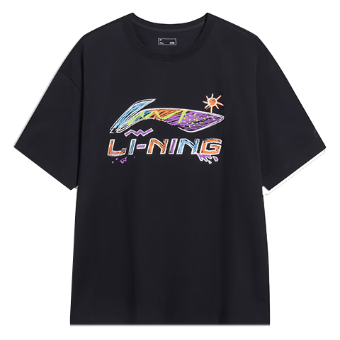 Li-Ning Men's Short Sleeve T-Shirt Summer Loose Casual Large Logo Trendy Cotton Breathable Crew Neck Sports Top