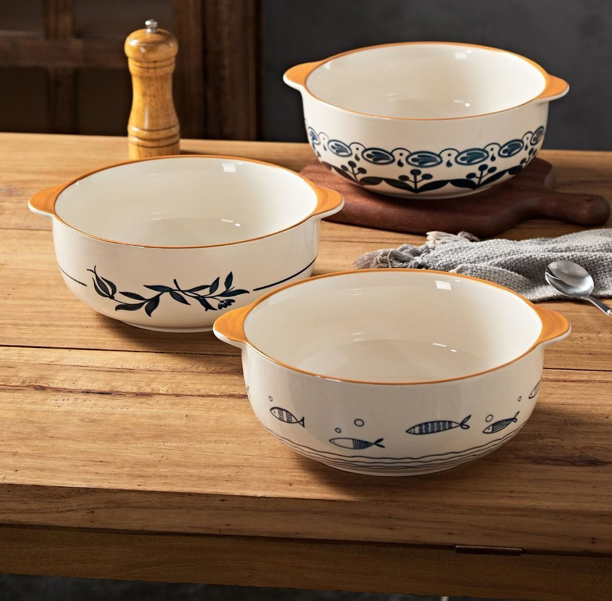 Chuanqi 7-Inch Double-Handle Lidded Ceramic Soup Bowl Large Capacity Household Soup Bowl Morning Glory Design 6
