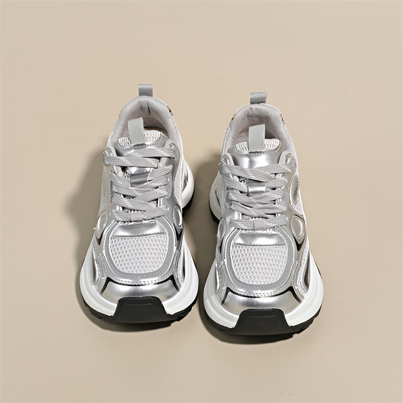 Cartelo Crocodile Women's Dad Sneakers Spring Thick Sole Height Increasing Breathable Mesh Platform Shoes Silver 37 11