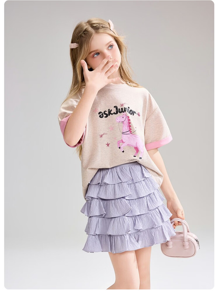 ASK JUNIOR Kids Short Sleeve T-Shirt Summer Fashion Printed Half Sleeve Base Shirt Girls Sweet Cute Top 5
