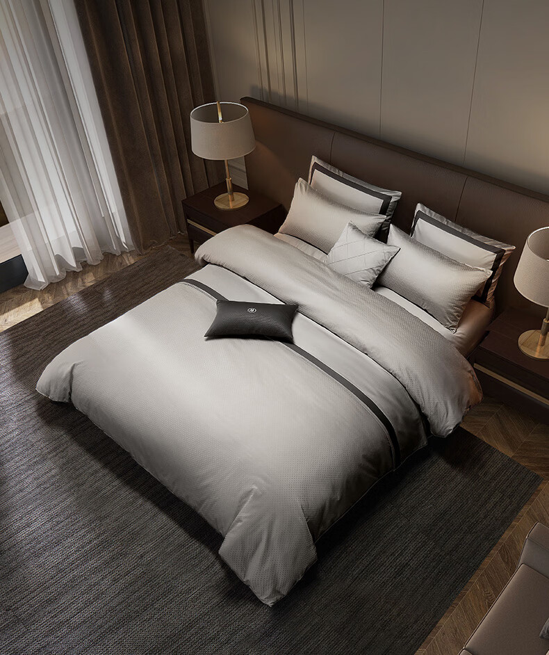 Hilton Four-Piece Set Hotel Pure Cotton 60-Count A-Class Bedding Duvet Cover and Fitted Sheet Elegant Gray 1.5m Bed 3