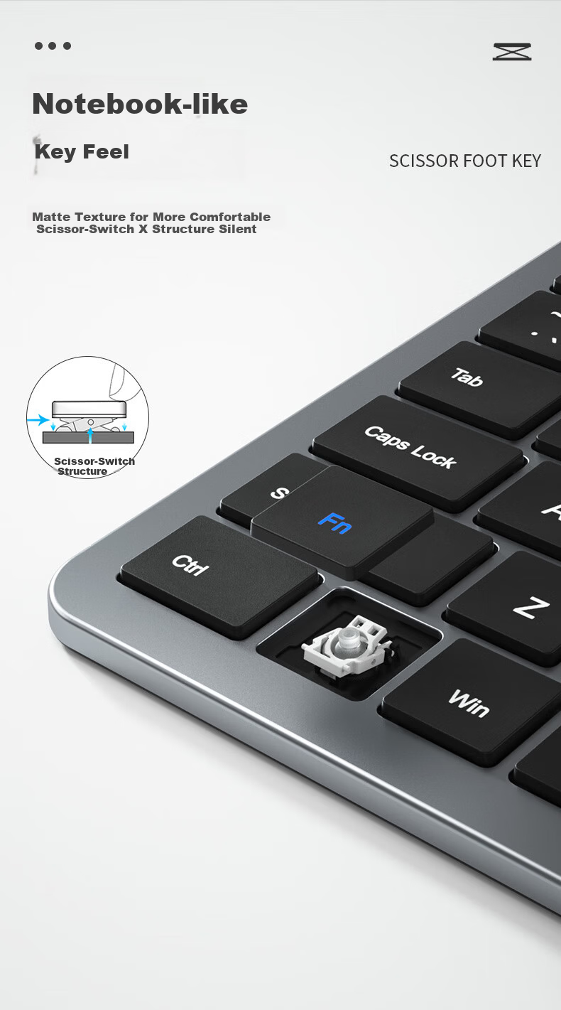 B.O.W Hangshi HW198DL-2 Rechargeable Ultra-thin Wireless Keyboard and Mouse Set for Laptop Desktop External Silent USB Small Business Office Home Use Silver White 5