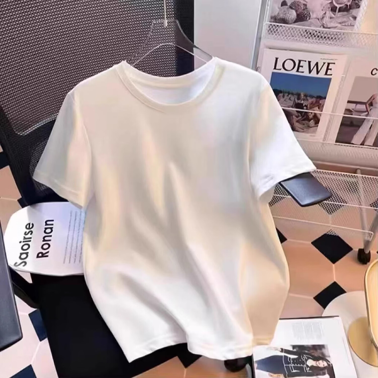 Woodpecker Pure Cotton Short Sleeve T-Shirt Women Spring Summer New Straight Shoulder Round Neck Slim Casual Versatile Half Sleeve Top Black S 1