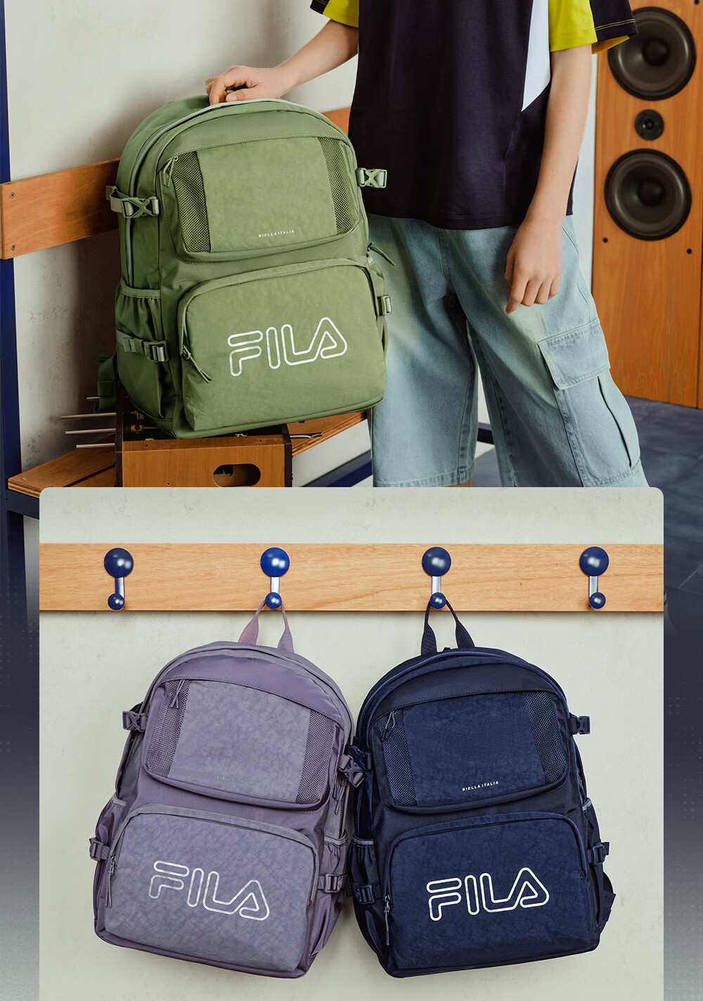 FILA Kids Backpack 2026 Large Capacity Junior High School Student Shoulder Bag for Boys and Girls 12