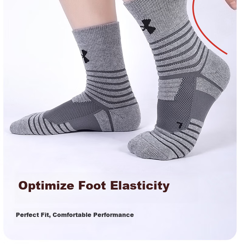 Under Armour Socks [3 Pairs] Basketball Badminton Sports Fitness Breathable Thickened Odor-Resistant Towel Sole Gray 11