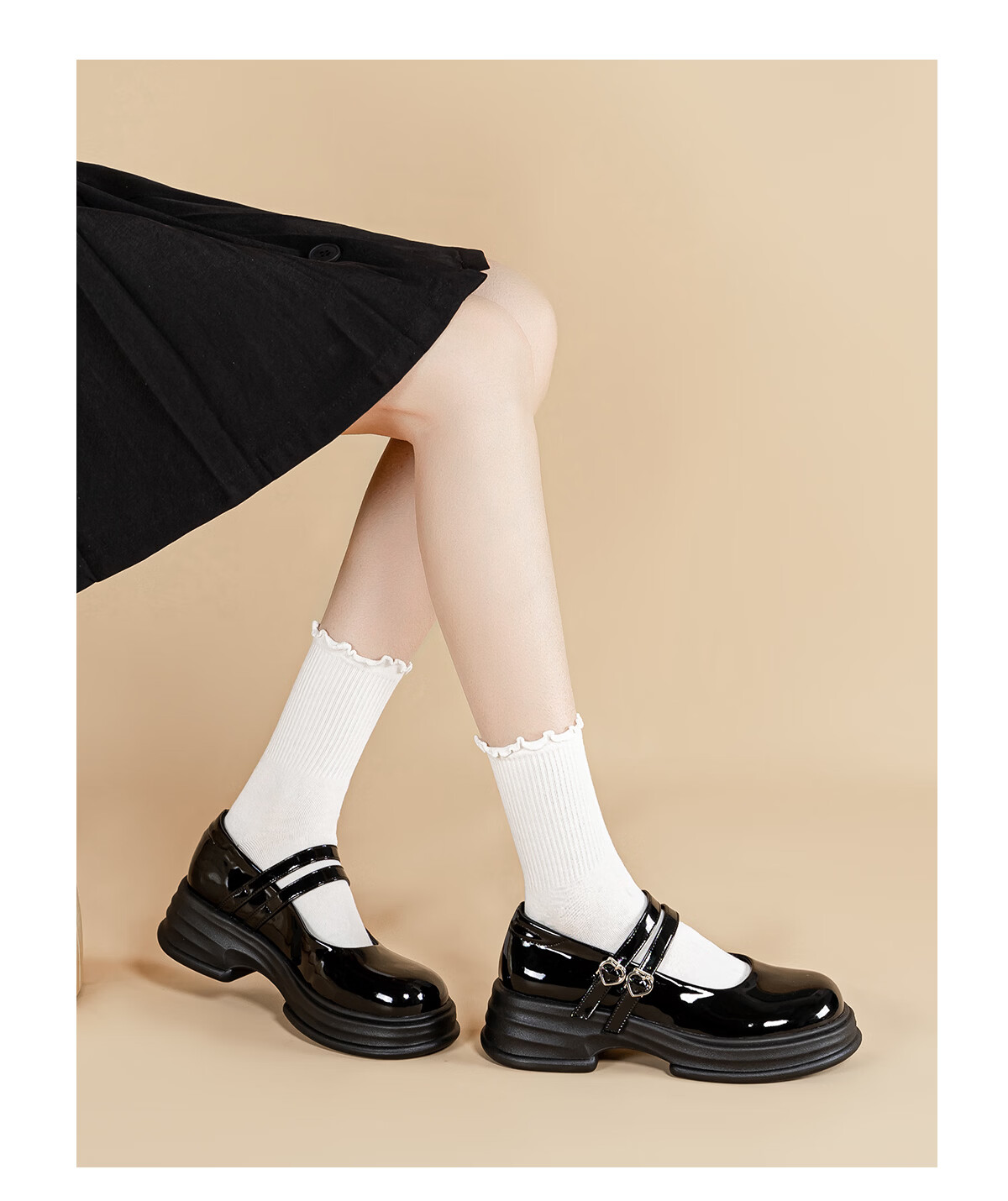 Warrior Mary Jane Women's Shoes New Spring Thick Sole French Style Loafers Versatile School Style Black JK Leather Shoes Black 39 10
