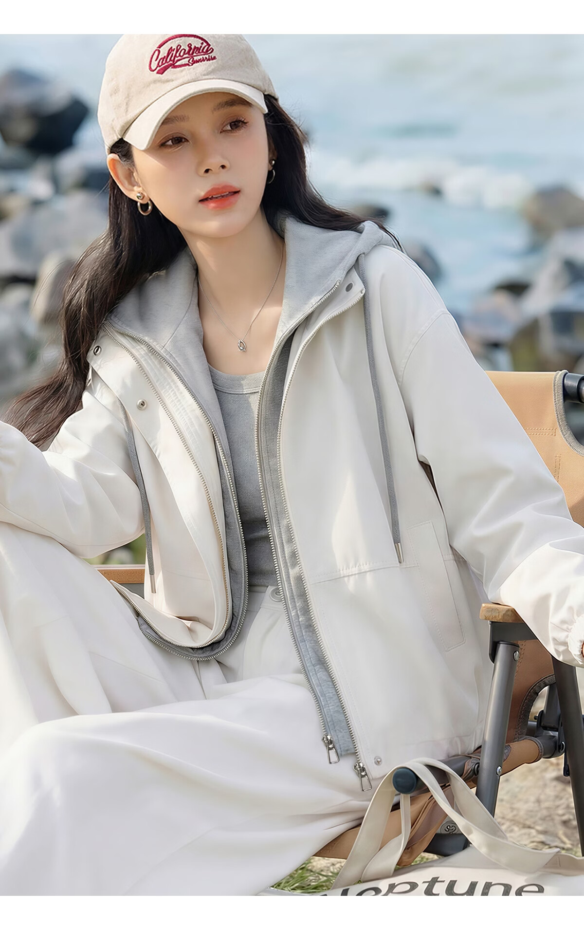 Chushen Women's Spring and Autumn Short Jacket Hooded Two-Piece Colorblock Loose Casual Jacket S61D115 10